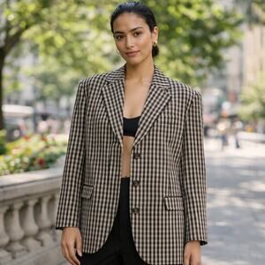 Everlane SZ 0 The ’80s Blazer Black Khaki Gingham Oversized Runs Large NWT